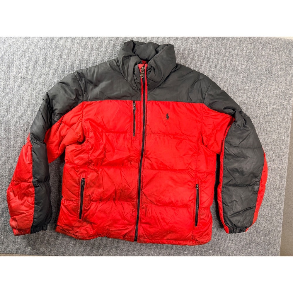 Polo Ralph Lauren Puffer Jacket Mens Large Red Black Down Filled Insulated Coat